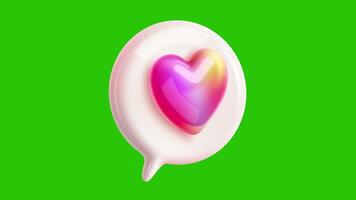 Iridescent Heart in Speech Bubble A 3D Animation on Green Screen Background video
