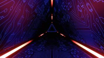 Red and Blue Energy Flowing Through The Triangular Cyber Tunnel Background VJ Loop in 4K video
