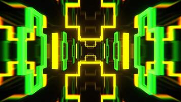 Yellow and Green Neon Tunnel with Flashing Geometric Shapes Background VJ Loop in 4K video