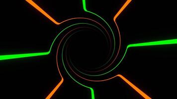 verde e laranja rotativo espiral néon linhas fundo vj ciclo dentro 4k video