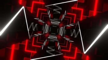 Red and White Neon Curve Moving in Mirror Tunnel Background VJ loop in 4K video