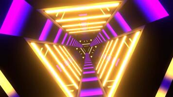 Purple and Yellow Neon Cyber Triangular Sci-Fi Tunnel Background VJ Loop in 4K video
