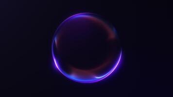 Shiny energy plasma particles orb on dark minimalitic business background. Gradient neon flowing magic sphere with purple and blue shiny waveforms. 4k 60fps looped graphic. video