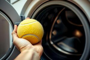 Putting a Tennis Ball in a Washing Machine photo
