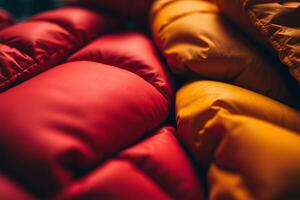 Red and orange winter jackets photo