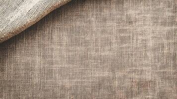 Rustic Brown Burlap Fabric Texture with Folded Edge. Vintage Textile Background photo