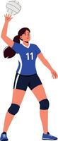 Female volleyball player in action wearing a blue uniform with number 11 in a minimal illustration vector