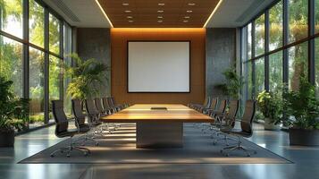 Modern Conference Room Design, Sunlit Interior with Large Windows and Minimalist Decor photo