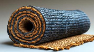 Rolled Up Blue and Brown Textured Mat photo
