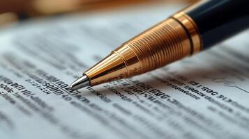Close-up of Luxurious Gold Pen on Document photo