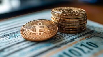 Bitcoin Cryptocurrency Digital Currency on US Dollars photo