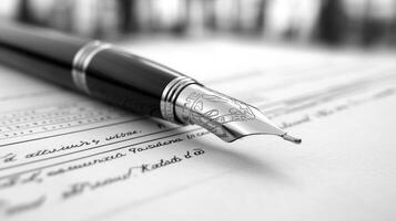 Elegant Fountain Pen on a Document, A Symbol of Classic Writing and Precision photo
