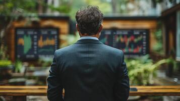 Businessman Reviewing Stock Market Data Outdoors photo