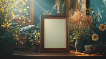 Serene Still Life, Empty Frame Amidst Lush Greenery photo
