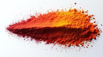 A pile of red and orange powder on a white background photo