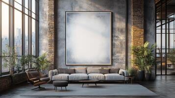 Modern Loft Apartment with City View and Large Canvas photo