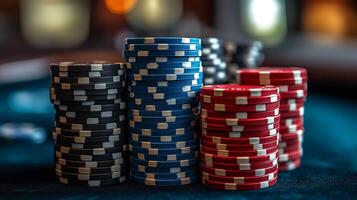 Close-up of Stacks of Poker Chips on a Table photo