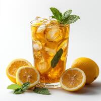 Refreshing Iced Tea with Lemon Slices and Mint photo
