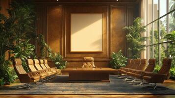 Luxurious Boardroom with Tropical Plants and Sunlight photo