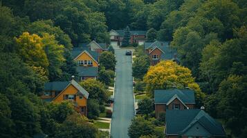 Aerial View of Suburbia Nestled Amongst Lush Greenery photo