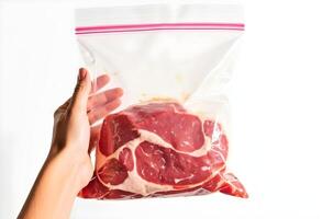 Hand Holding Minced Meat in Bag , eid ul adha concept photo