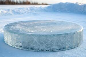 Reflective Ice Platform with Frosty Finish, isolated on a white background photo