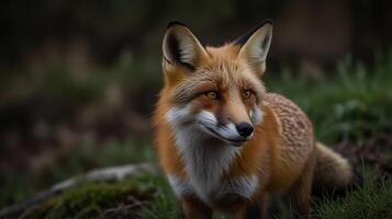Red fox hunting in the woods photo