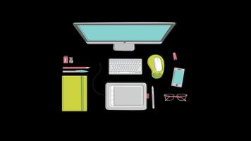 Sketchy Graphic Designer Desk Setup Animation with Alpha Background video
