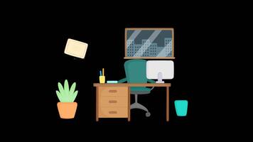 Animated Office with City View Window with Alpha Background video