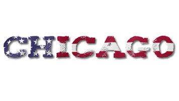 Chicago Text with USA Flag Waving Inside. Seamless Loop Animation on Transparent Background. video