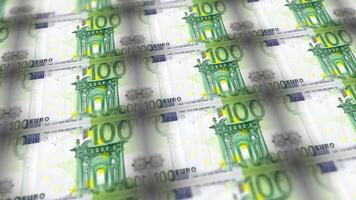 One Hundred Euro Bill European Union Currency 100 Banknotes Zooming Out to Reveal Many Bills, in a Close-Up Detailed Macro Slide, Seamless Loop Animation. video