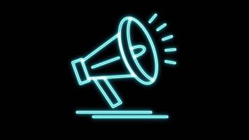 Neon Glowing Megaphone Speaker Icon Business Line Animation Loud Sound Sign on Isolated Background video