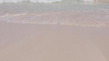 Beautiful shoreline with gentle waves lapping at sandy beach in sunny location near the ocean video
