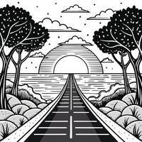 Enchanting Path Through Verdant Trees Leading to the Azure Sea vector