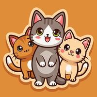 Adorable Cartoon Sticker Set Featuring a Group of Playful Kittens on a Brown Background vector