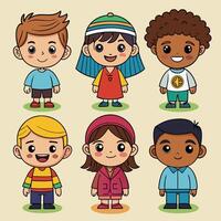Diverse Group of Kids from Around the World in Style vector