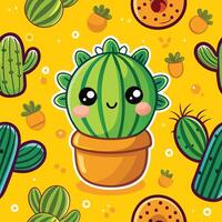 Enchanting Sticker Pattern Featuring Seamless Repeating Cacti vector