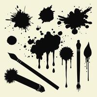 Abstract Ink Brushstrokes and Paintbrush Template with Paint Splashes vector