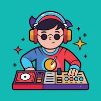 DJ Playing Music with Coloring Book and Music Notes on Background vector