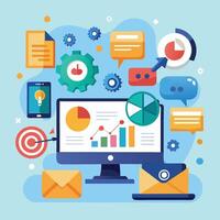 Comprehensive Digital Marketing Concept with Illustrative Icons in Format vector