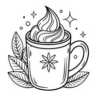 Ink Outline of a Steaming Mug of Warm Beverage for Coloring Pages vector