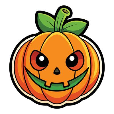 Humorous Cartoon Sticker of an Illustrated Jack o Lantern with a Wide Grin