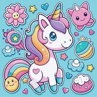 Adorable Cartoon Unico Repeat Pattern Design for Stickers vector
