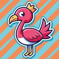 Majestic Flamingo Adorned with a Crown on a Striped Background vector