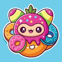 Adorable Cartoon Donut Patterned Sticker Design for Personalization vector