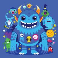 Azure Colossal Creature in an Expansive Cerulean Canvas vector