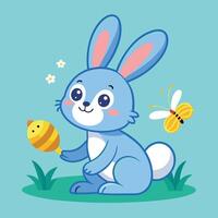 Cheerful Rabbit Enjoying a Whimsical Encounter with a Buzzing Bee Cartoon vector