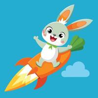 Whimsical Rocket Adventure of a Carrot Riding Rabbit vector