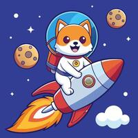 An Adorable Shiba Inu Astronaut Soaring Through Space Amidst the Moon s Glow vector