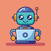 Adorable Robot with Laptop A Cartoon Icon of Digital Efficiency vector